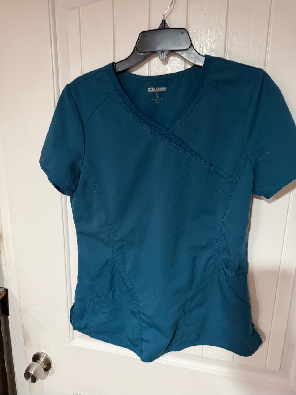 Smart Scrubs Teal Wrap-Style Short Sleeve Scrub Top